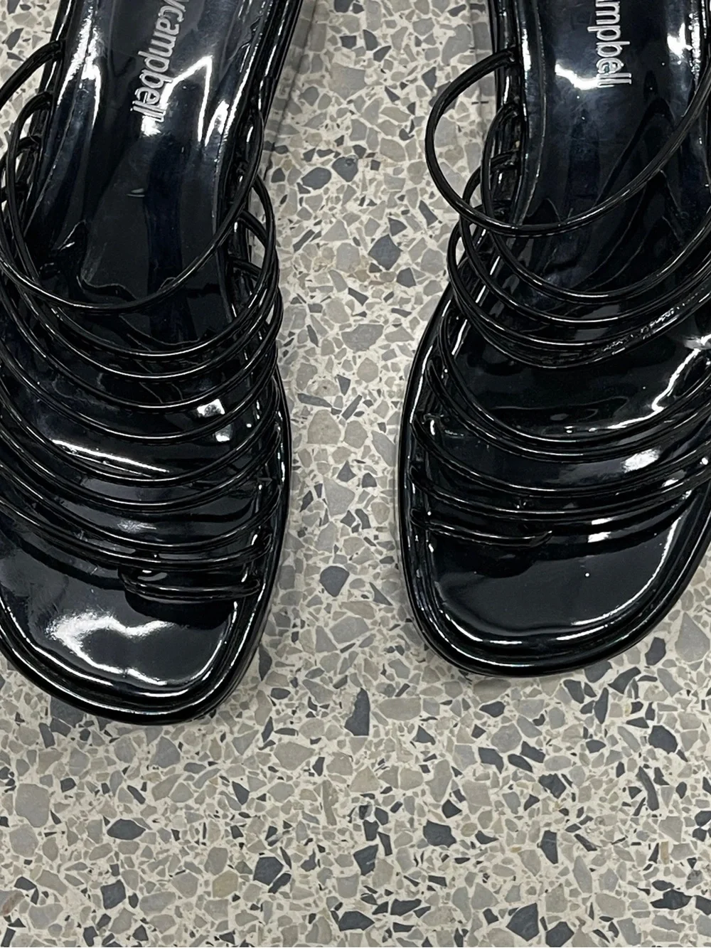 Jeffrey Campbell Black Patent Platform Slide Sandals